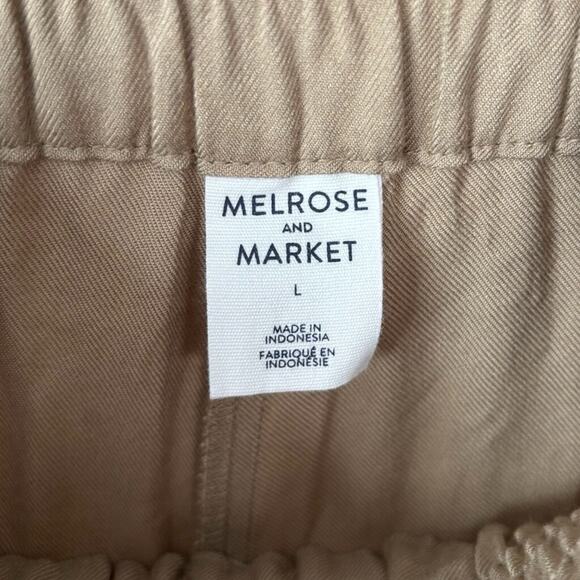 Melrose & Market Tan Wide Leg Pants L Smocked Waist Drawstring Pockets - Picture 7 of 8